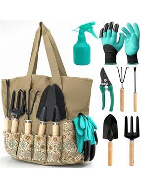 Garden Tool Set With Tote Bag Gloves Stainless Steel Gardening Kit Floral